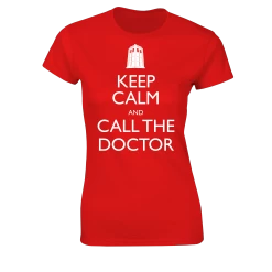 Doctor Who: Women's Fit T-Shirt: Keep Calm & Call The Doctor (Red Variant)